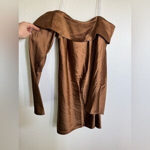 Lulus NWOT Elegant Brown Off-Shoulder Dress